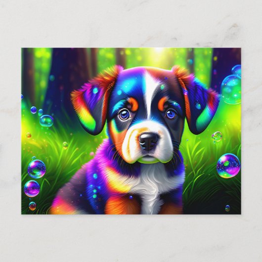 牧草地で可愛いベルネーゼの山犬の子犬 ポストカード (正面)