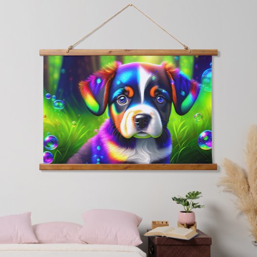 牧草地で可愛いベルネーゼの山犬の子犬 吊り下げ型タペストリー (寝室)