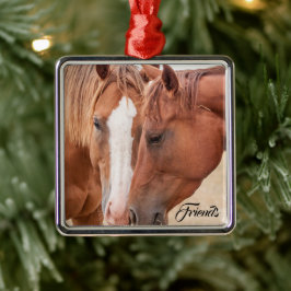 牧草地で生い茂る馬 メタルオーナメント