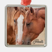 牧草地で生い茂る馬 メタルオーナメント (正面)