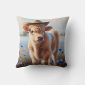 牧草地にカウボーイハットを持つ子牛 クッション (裏面)