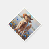 牧草地にカウボーイハットを持つ子牛 スタンダードカクテルナプキン (角)