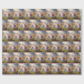 牧草地にピンクの弓を持つ白い子牛 ラッピングペーパー (フラット)