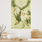 牧草地に五羽のコウノトリ ポスター (キッチン)