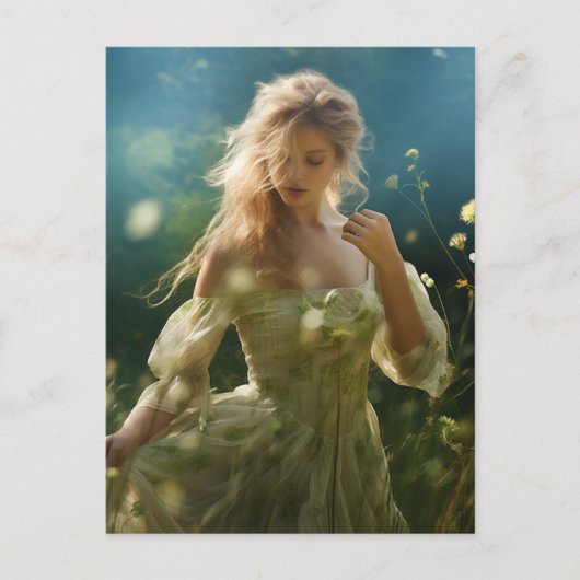 牧草地に住む美しいブロンドの女性 ポストカード (正面)