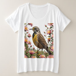 牧草地に囲まれたニシマキバドリ プラスサイズTシャツ