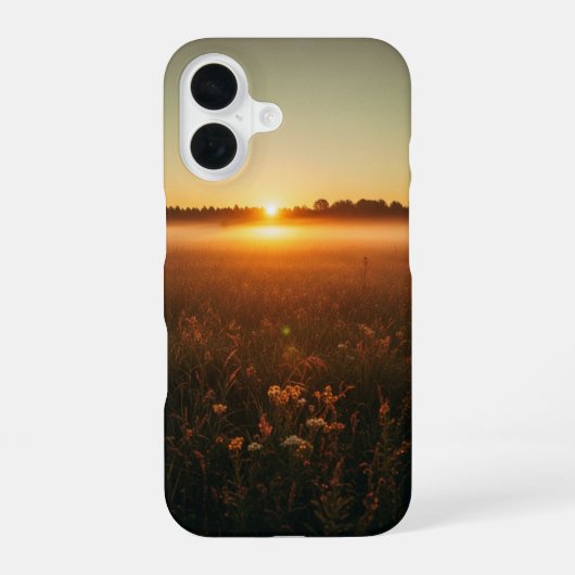 牧草地に訪れたヴィンテージな夜明け iPhone 16ケース (裏面)