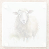 牧草地のふわふわした羊 ガラスコースター (裏面)