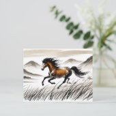 牧草地のインクを渡って馬を駆絵を描ける シーズンポストカード (スタンド正面)