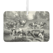 牧草地のグレースケールアートの牛 カーエアーフレッシュナー (裏面)