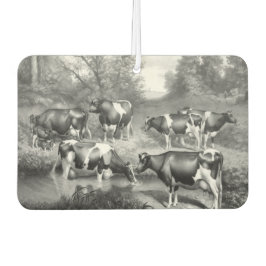 牧草地のグレースケールアートの牛 カーエアーフレッシュナー