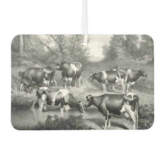 牧草地のグレースケールアートの牛 カーエアーフレッシュナー (正面)