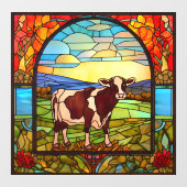 牧草地のステンドグラスにフェイク立つ牛 ウィンドウサイン (シート)