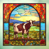 牧草地のステンドグラスにフェイク立つ牛 ウィンドウサイン (シート3)