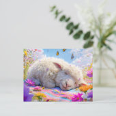 牧草地のピクニック毛布に眠る羊 シーズンポストカード (スタンド正面)