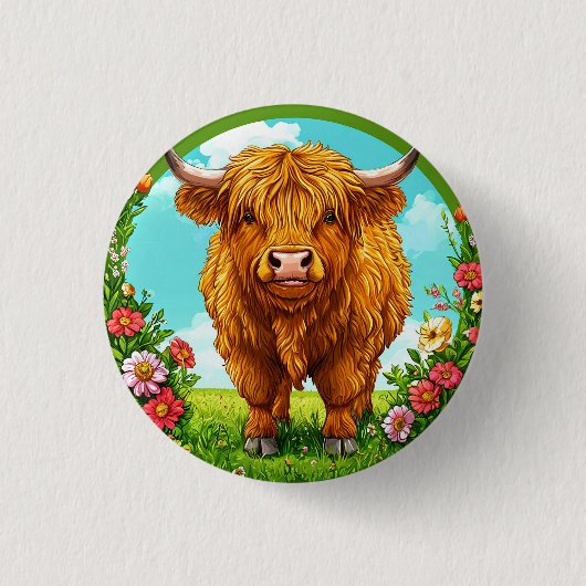 牧草地の中の飾牛 缶バッジ (正面)