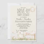 牧草地の友達が車で赤ちゃんシャワーを浴びる 招待状 (正面)