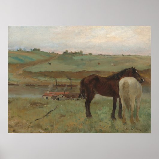 牧草地の古い有名な芸術でエドガーのガスを落とす馬 ポスター (正面)