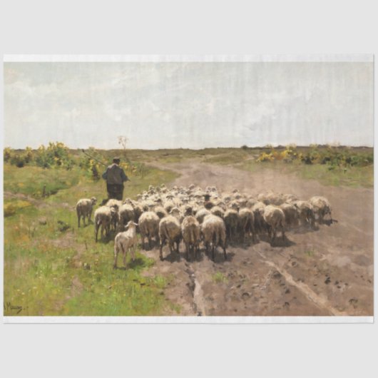 牧草地の変更， 1887年Anton Mauve著 薄葉紙 (正面)