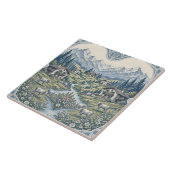 牧草地の放牧牛 田舎家 山々 タイル (側面)