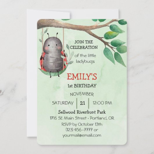 牧草地の水彩にヒラムシが誕生日すること 招待状 (正面)