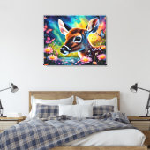 牧草地の池で子鹿 キャンバスプリント (インサイチュ (寝室))