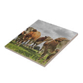 牧草地の牛のおもしろいな群れ タイル (側面)