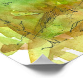 牧草地の牛の動物の水の色絵画の ポスター (角)