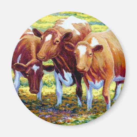 牧草地の牛絵画写真 マグネット (正面)