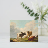 牧草地の牛 | ユージェーヌジョセフヴェルボエクホーフェン ポストカード (スタンド正面)
