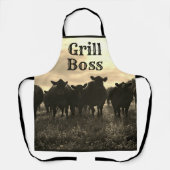 牧草地の牛 – Sepia Tone エプロン (正面)