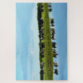 牧草地の白い黒いホルスタイン牛 ジグソーパズル (縦)