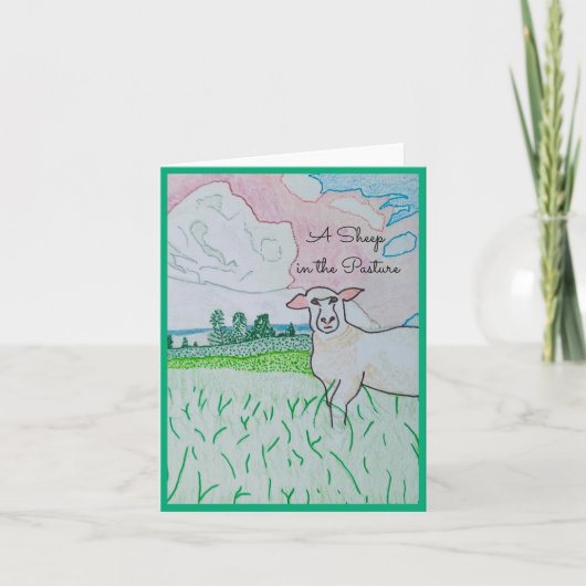 牧草地の羊の空白のグリーティングカード サンキューカード (正面)