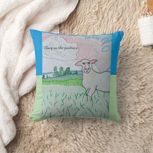牧草地の羊 クッション (ブランケット)