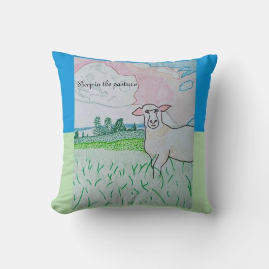 牧草地の羊 クッション (正面)