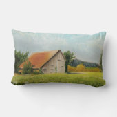牧草地の腰枕の赤屋根の納屋 ランバークッション (裏面)