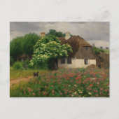 牧草地の花が咲く農家 ポストカード (正面)