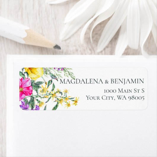 牧草地の花とハーブカラフルフローラ結婚ズ ラベル (インサイチュ)