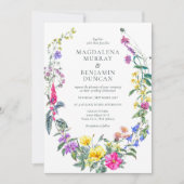 牧草地の花とハーブカラフルフローラ結婚ズ 招待状 (正面)