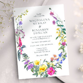 牧草地の花とハーブカラフルフローラ結婚ズ 招待状