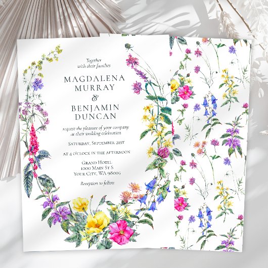 牧草地の花とハーブカラフルフローラ結婚ズ 招待状