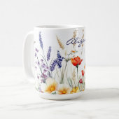 牧草地の花とラベンダー コーヒーマグカップ (正面左)