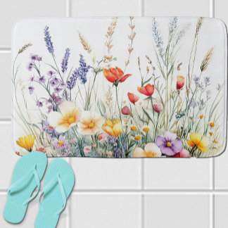 牧草地の花とラベンダー バスマット