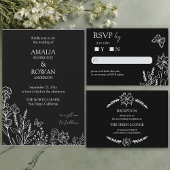 牧草地の花と白結婚色 招待状