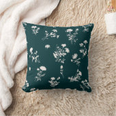 牧草地の花の繊細なティール(緑がかった色)模様 クッション (ブランケット)