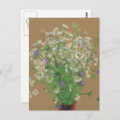 牧草地の花パステル絵画の白いデイジー ポストカード (正面/裏面)