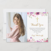 牧草地の花フローラ最初の聖餐式の写真 サンキューカード (正面)