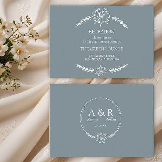 牧草地の花ブルーグレーウェディングレセプション エンクロージャーカード