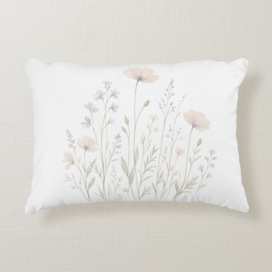 牧草地の花柄ピロー 植物をモチーフにしたインテリア アクセントクッション (正面)