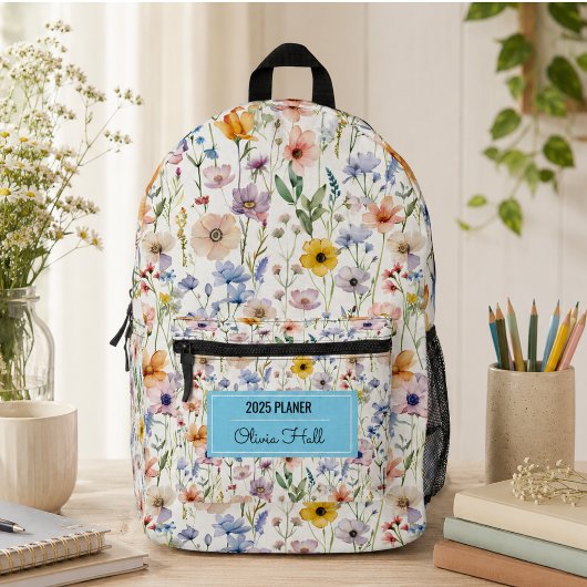 牧草地の花柄 教員のための新学期用品 プリントバックパック